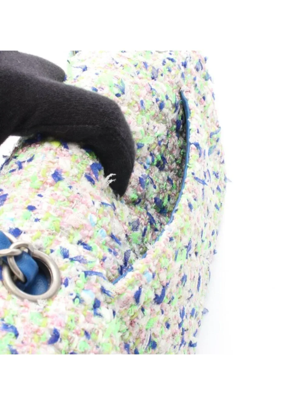 Chanel Shoulder Bag Quilted Double Flap Blue Yellow Green Leather Chain